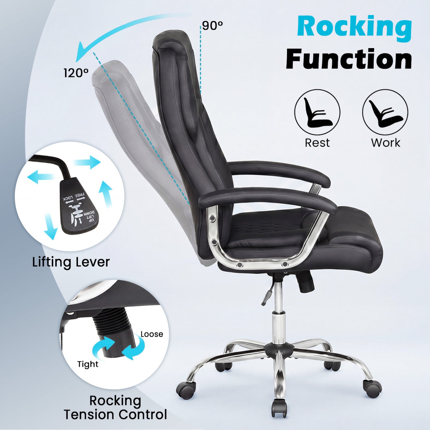 Height Adjustable Executive Chair, Computer Desk Chair, Metal Base, Black Big and Tall Chairs at Gallery Canada