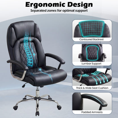 Height Adjustable Executive Chair, Computer Desk Chair, Metal Base, Black Big and Tall Chairs at Gallery Canada
