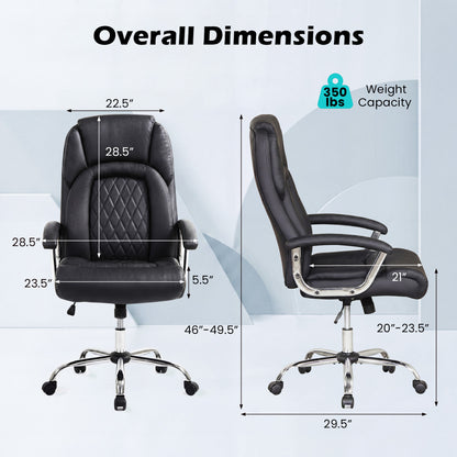 Height Adjustable Executive Chair, Computer Desk Chair, Metal Base, Black Big and Tall Chairs at Gallery Canada