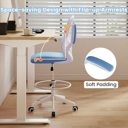 Height Adjustable Drafting Chair With Flip Up Arms, Blue Mesh Chairs at Gallery Canada