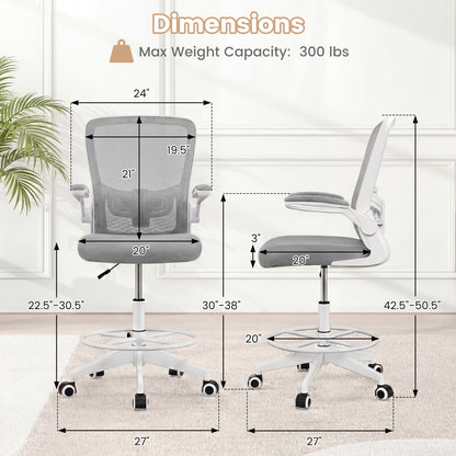 Height Adjustable Drafting Chair, Flip Up Arms, Gray Mesh Chairs at Gallery Canada
