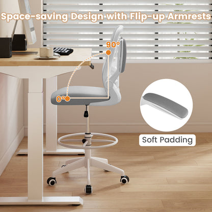 Height Adjustable Drafting Chair, Flip Up Arms, Gray Mesh Chairs at Gallery Canada