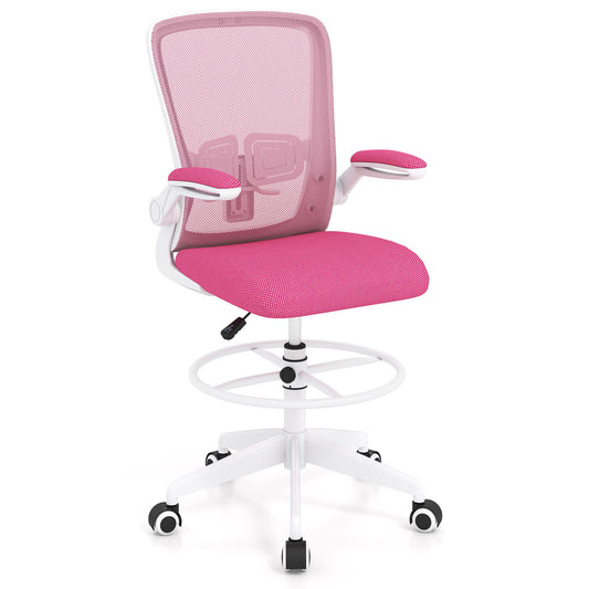 Height Adjustable Drafting Chair With Flip Up Arms, Pink Mesh Chairs Pink at Gallery Canada