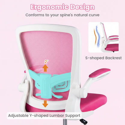 Height Adjustable Drafting Chair With Flip Up Arms, Pink Mesh Chairs at Gallery Canada