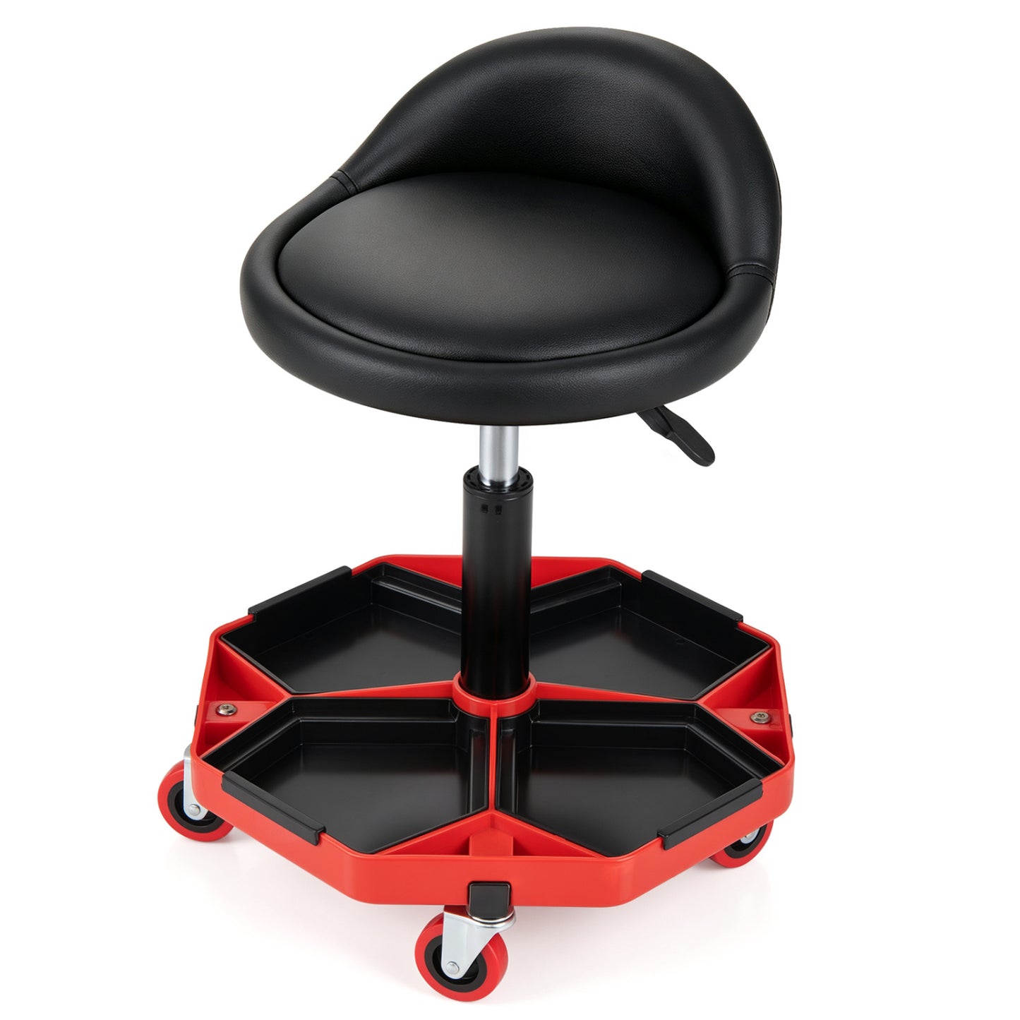 Adjustable Garage Seat, PU Leather Cushion, Red & Black