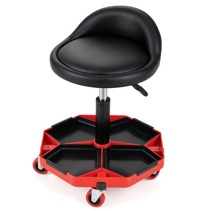 Adjustable Garage Seat, PU Leather Cushion, Red & Black