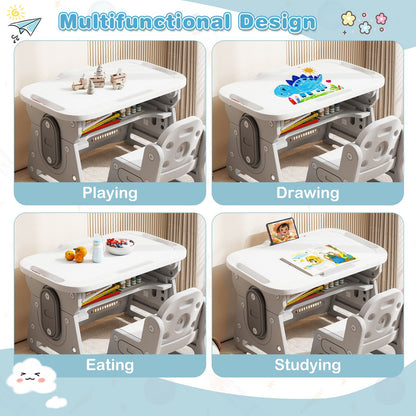 Height Adjustable Kids Table and Chair Set with Tiltable Whiteboard and Concave Shelf, Gray Kids Table & Chair Sets at Gallery Canada