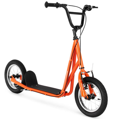 Height Adjustable Kid Kick Scooter, 12 Inch Air Filled Wheel, Orange Scooters Orange at Gallery Canada