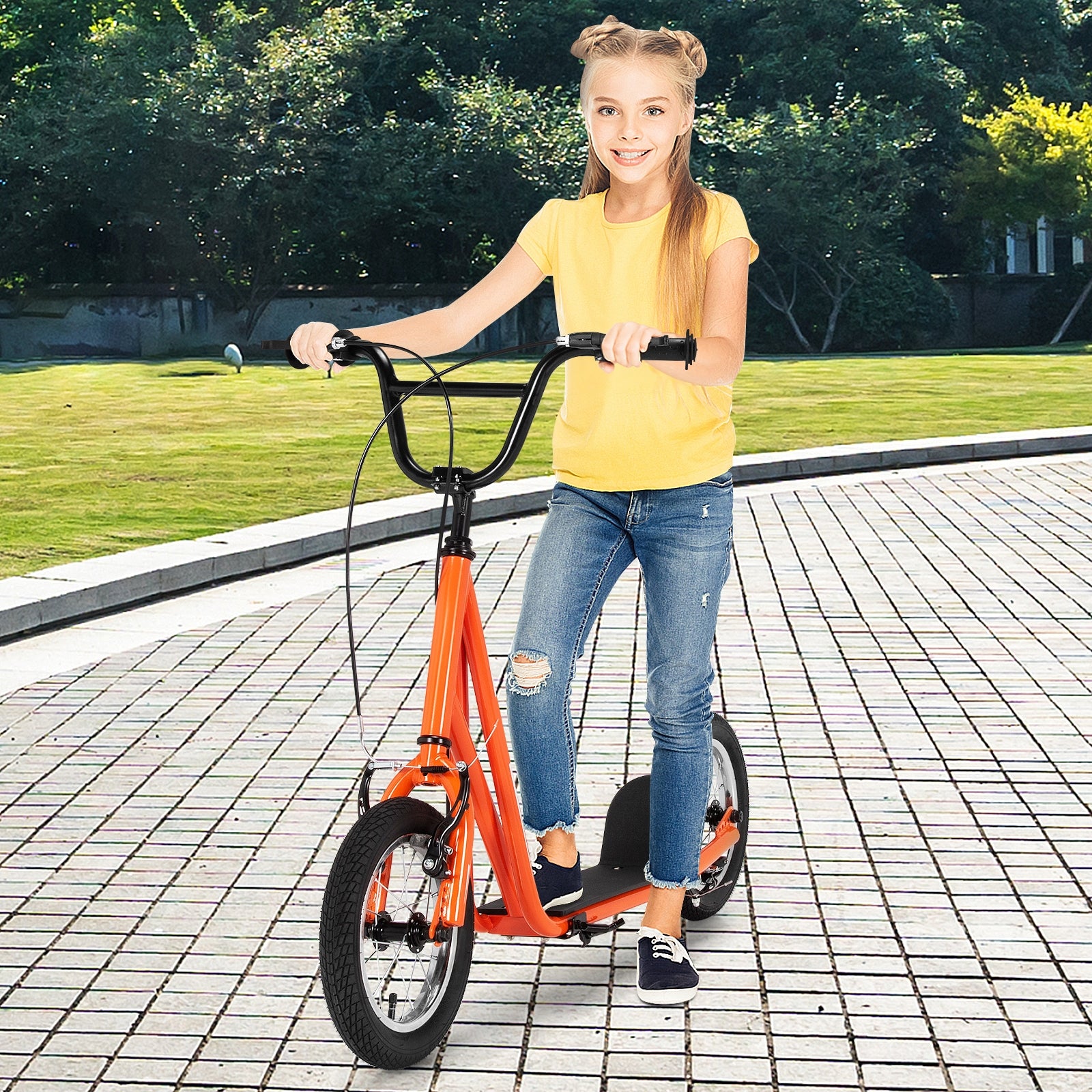 Height Adjustable Kid Kick Scooter, 12 Inch Air Filled Wheel, Orange Scooters at Gallery Canada