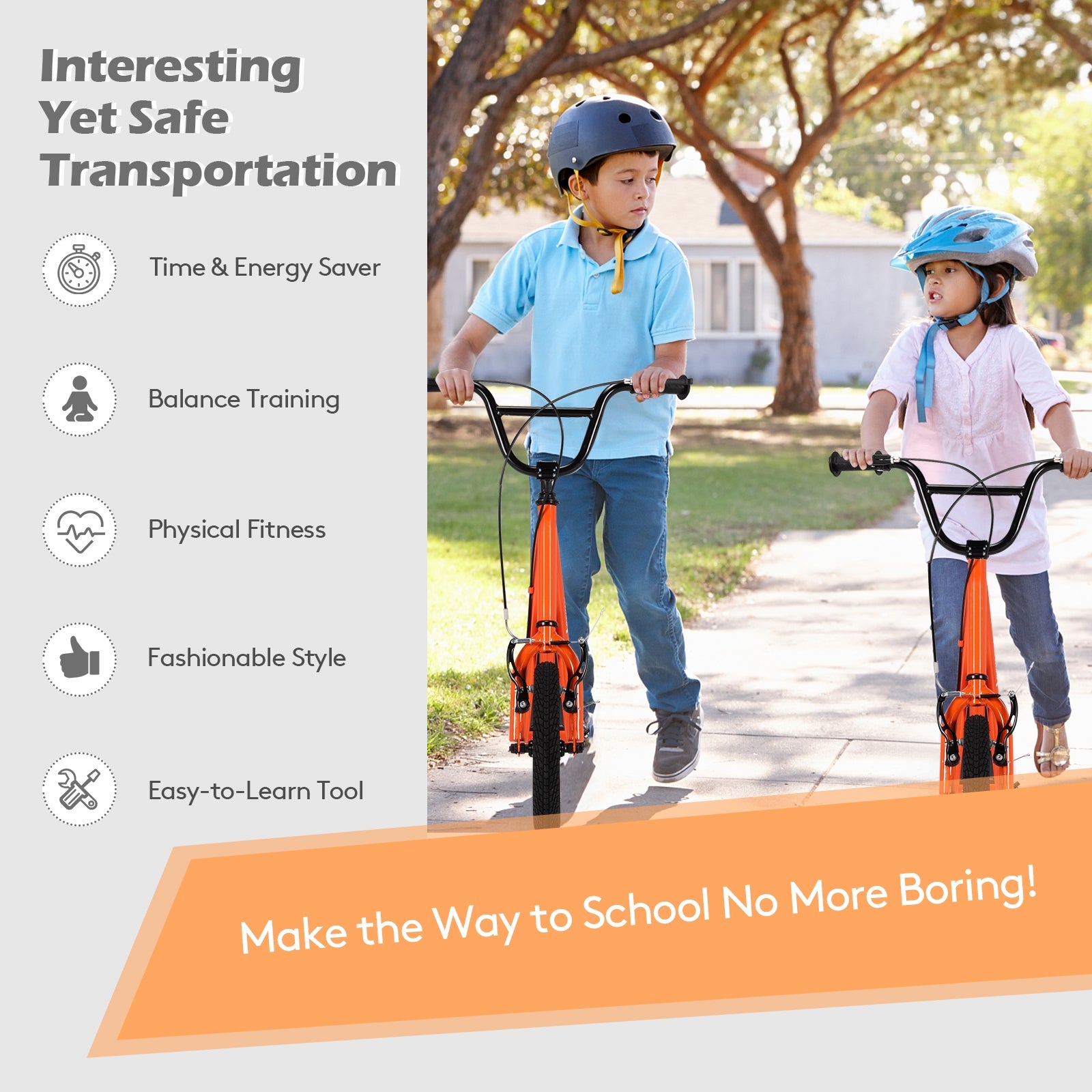 Height Adjustable Kid Kick Scooter, 12 Inch Air Filled Wheel, Orange Scooters at Gallery Canada
