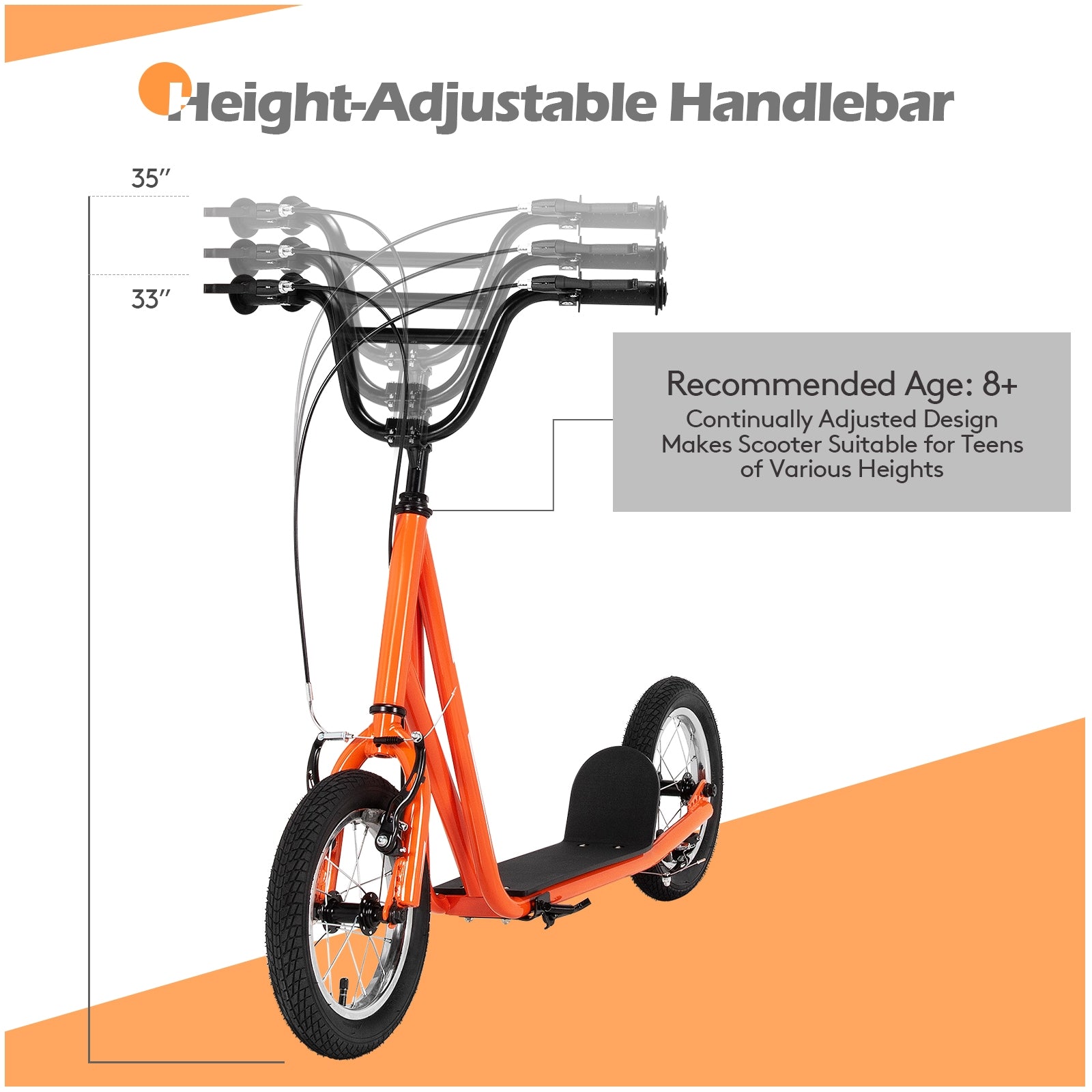 Height Adjustable Kid Kick Scooter, 12 Inch Air Filled Wheel, Orange Scooters at Gallery Canada