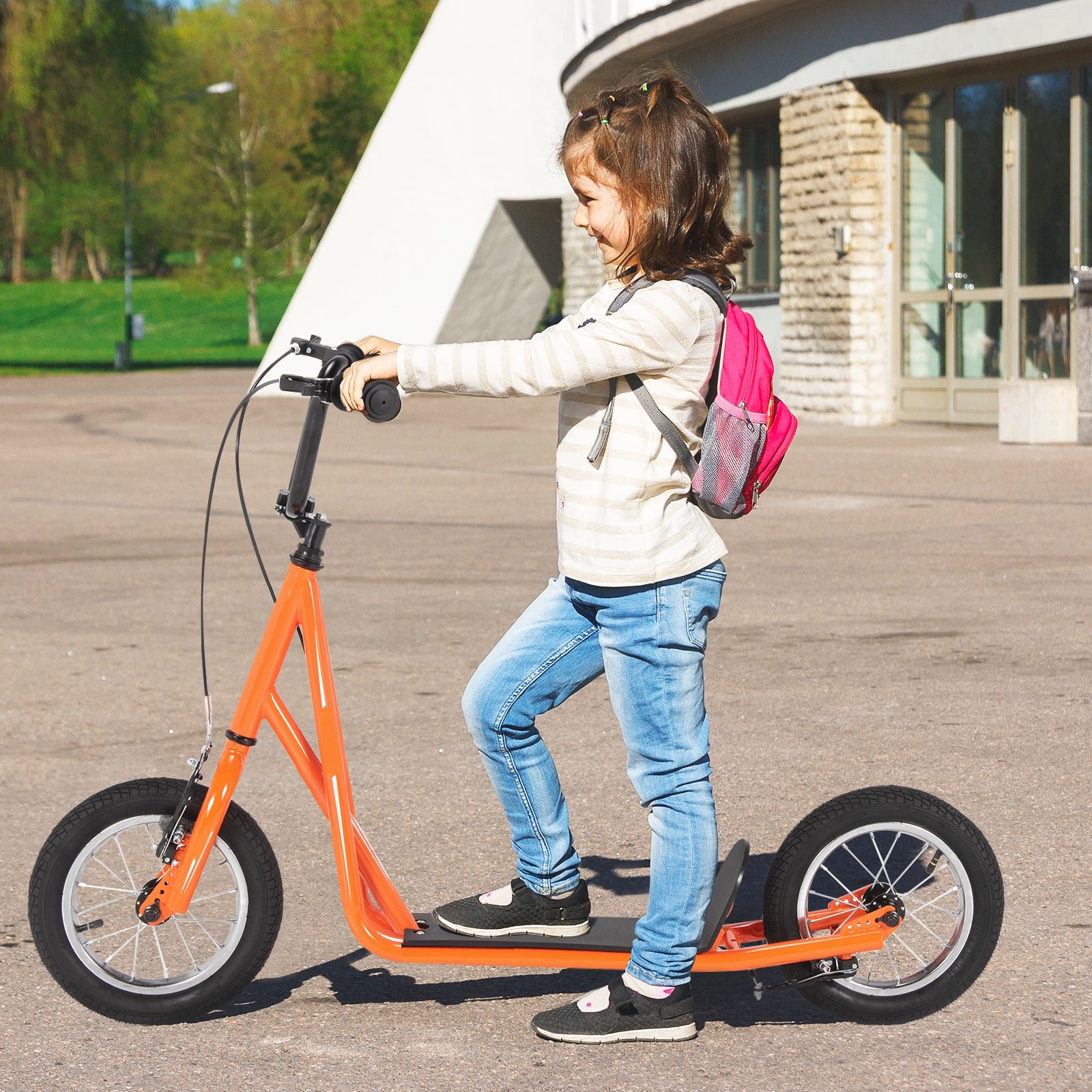 Height Adjustable Kid Kick Scooter, 12 Inch Air Filled Wheel, Orange Scooters at Gallery Canada