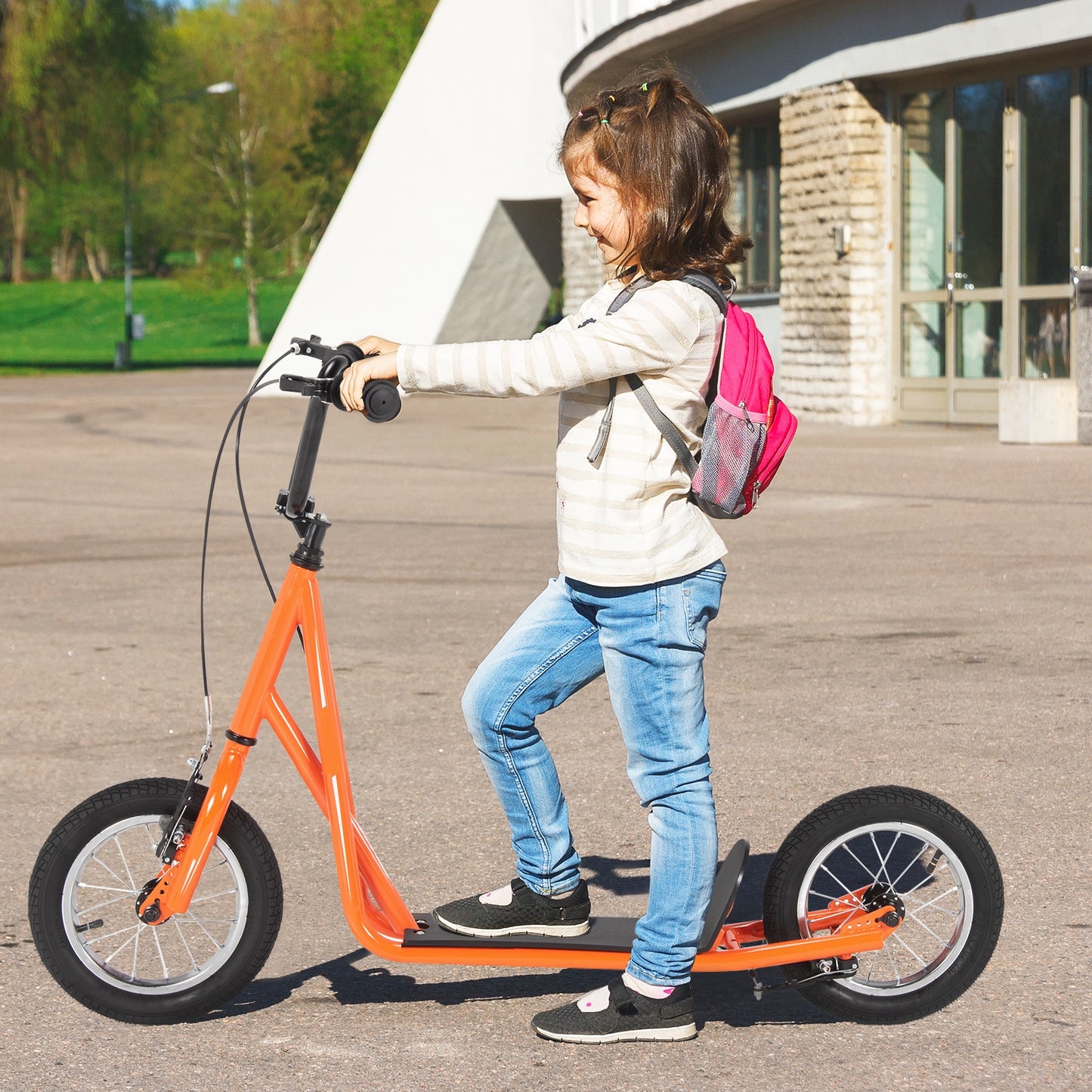 Height Adjustable Kid Kick Scooter, 12 Inch Air Filled Wheel, Orange Scooters at Gallery Canada