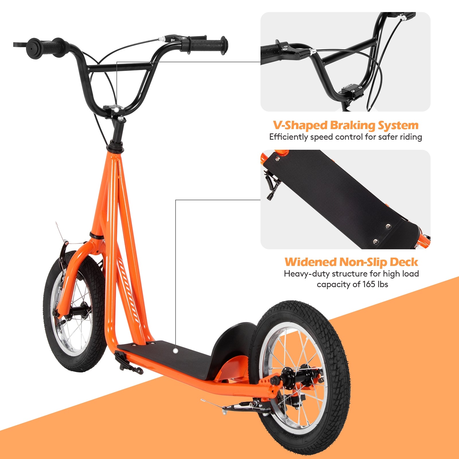 Height Adjustable Kid Kick Scooter, 12 Inch Air Filled Wheel, Orange Scooters at Gallery Canada