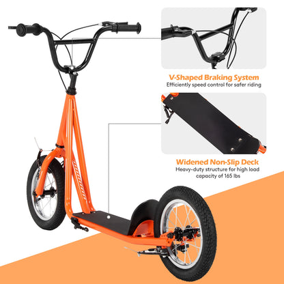 Height Adjustable Kid Kick Scooter, 12 Inch Air Filled Wheel, Orange Scooters at Gallery Canada