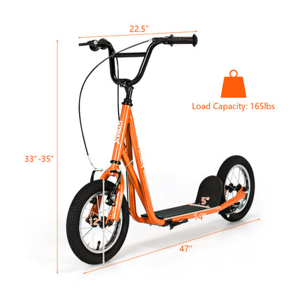 Height Adjustable Kid Kick Scooter, 12 Inch Air Filled Wheel, Orange Scooters at Gallery Canada