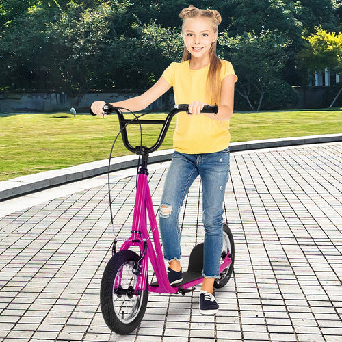 Height Adjustable Kids Scooter, 12 Inch Air Filled Wheel, Pink