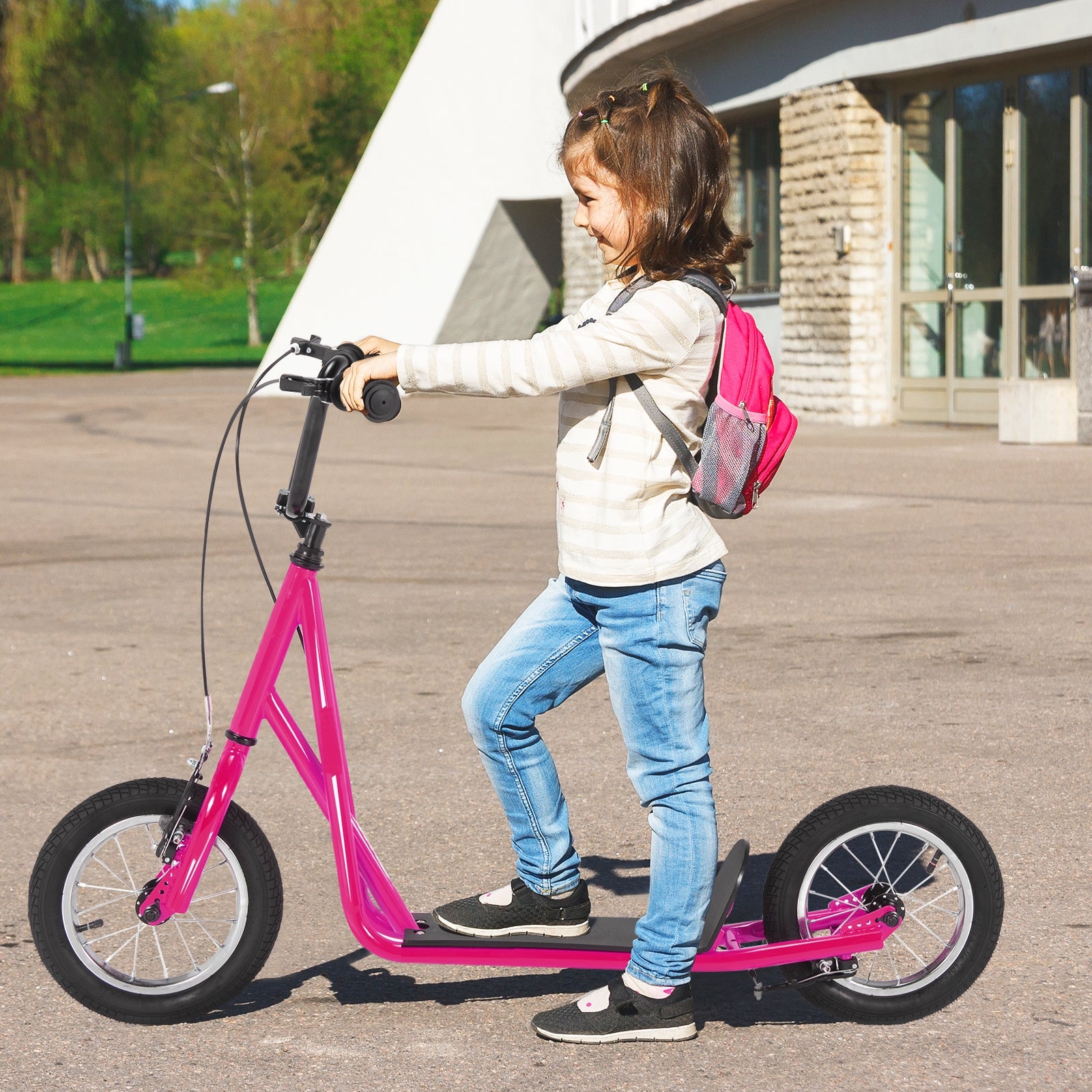 Height Adjustable Kids Scooter, 12 Inch Air Filled Wheel, Pink Scooters at Gallery Canada