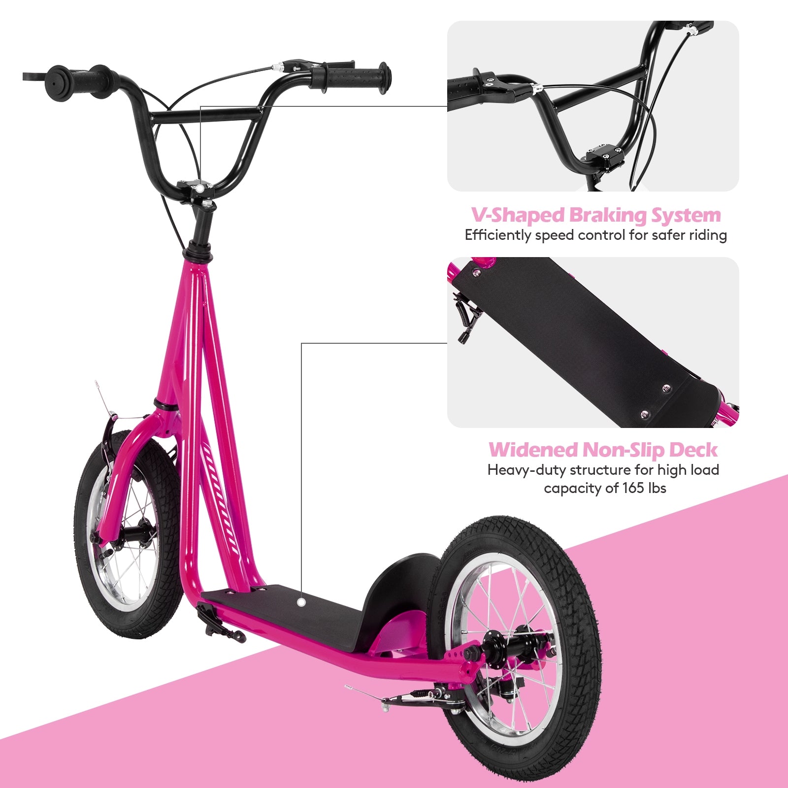 Height Adjustable Kids Scooter, 12 Inch Air Filled Wheel, Pink Scooters at Gallery Canada