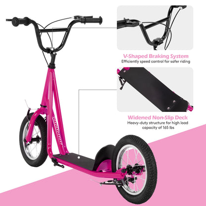 Height Adjustable Kids Scooter, 12 Inch Air Filled Wheel, Pink Scooters at Gallery Canada