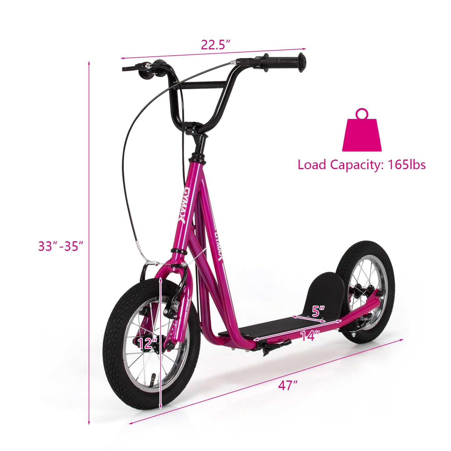 Height Adjustable Kids Scooter, 12 Inch Air Filled Wheel, Pink Scooters at Gallery Canada
