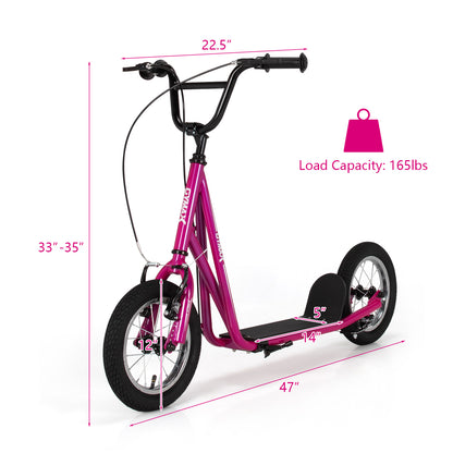 Height Adjustable Kids Scooter, 12 Inch Air Filled Wheel, Pink Scooters at Gallery Canada