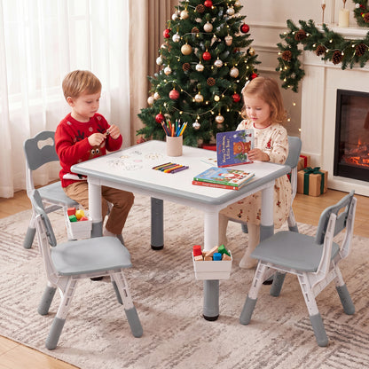 Kids Adjustable Table & 4 Chairs Set, with Storage Baskets, Gray