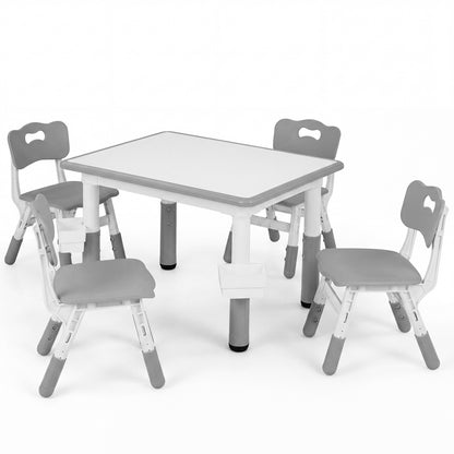 Kids Adjustable Table & 4 Chairs Set, with Storage Baskets, Gray