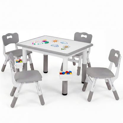 Kids Adjustable Table & 4 Chairs Set, with Storage Baskets, Gray
