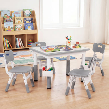 Kids Adjustable Table & 4 Chairs Set, with Storage Baskets, Gray