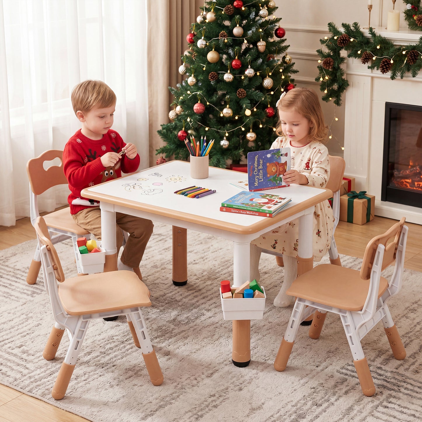 Height Adjustable Kids Table & 4 Chairs Set