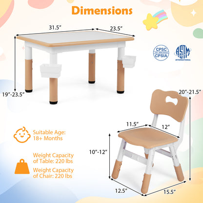Height Adjustable Kids Table & 4 Chairs Set