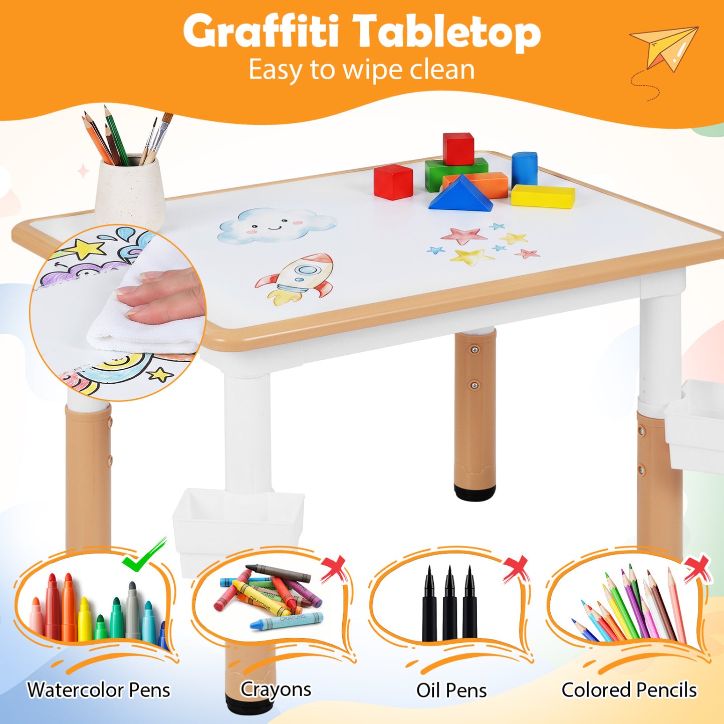 Height Adjustable Kids Table & 4 Chairs Set