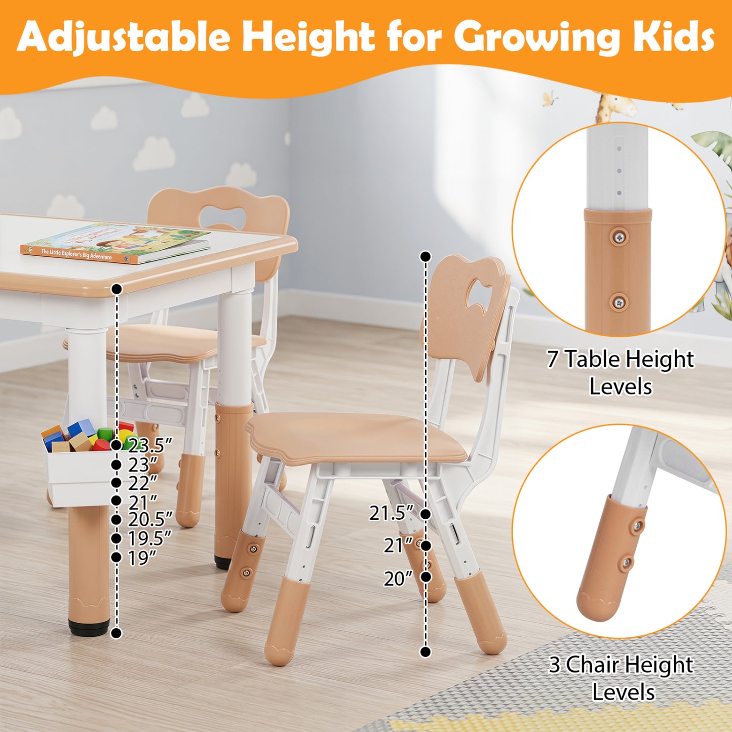 Height Adjustable Kids Table & 4 Chairs Set