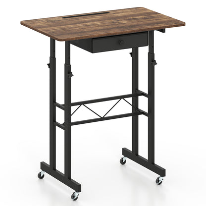 Height Adjustable Laptop Desk With Drawer, Rustic Brown
