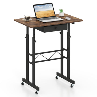 Height Adjustable Laptop Desk With Drawer, Rustic Brown