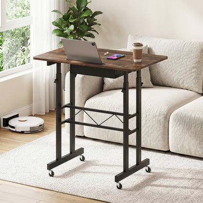Height Adjustable Laptop Desk With Drawer, Rustic Brown