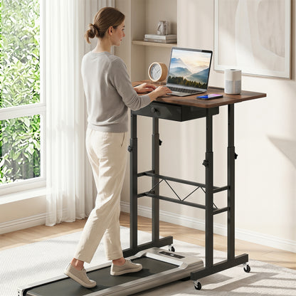 Height Adjustable Laptop Desk With Drawer, Rustic Brown