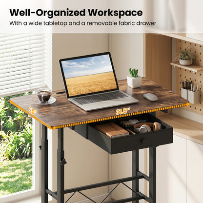 Height Adjustable Laptop Desk With Drawer, Rustic Brown