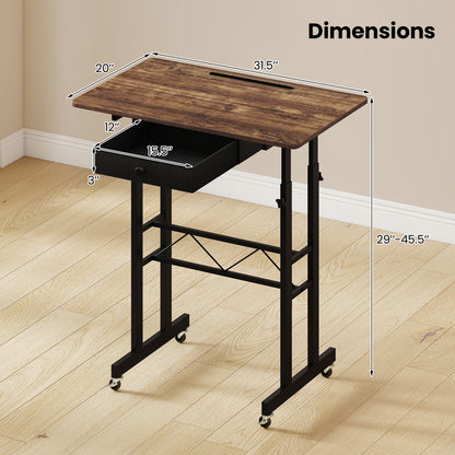 Height Adjustable Laptop Desk With Drawer, Rustic Brown