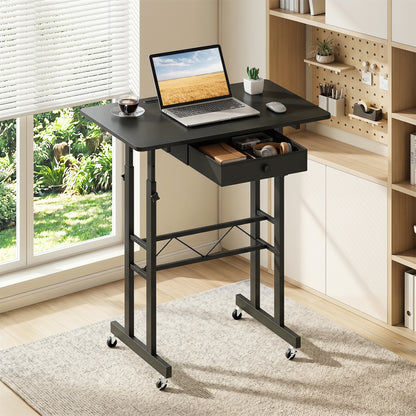 Height Adjustable Laptop Desk with Drawer, Tablet Holder, Black