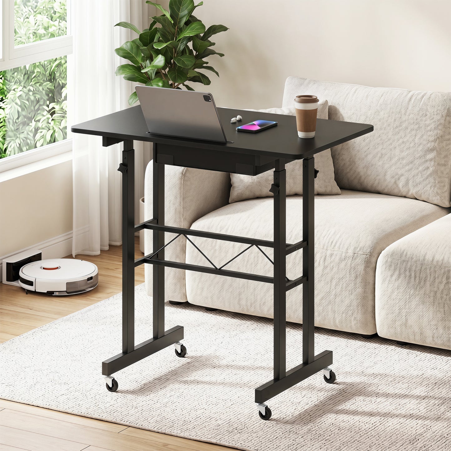 Height Adjustable Laptop Desk with Drawer, Tablet Holder, Black