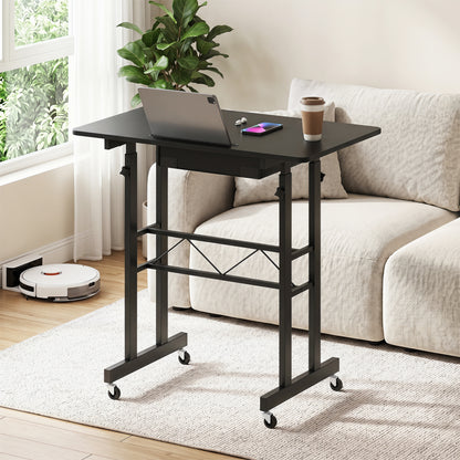 Height Adjustable Laptop Desk with Drawer, Tablet Holder, Black