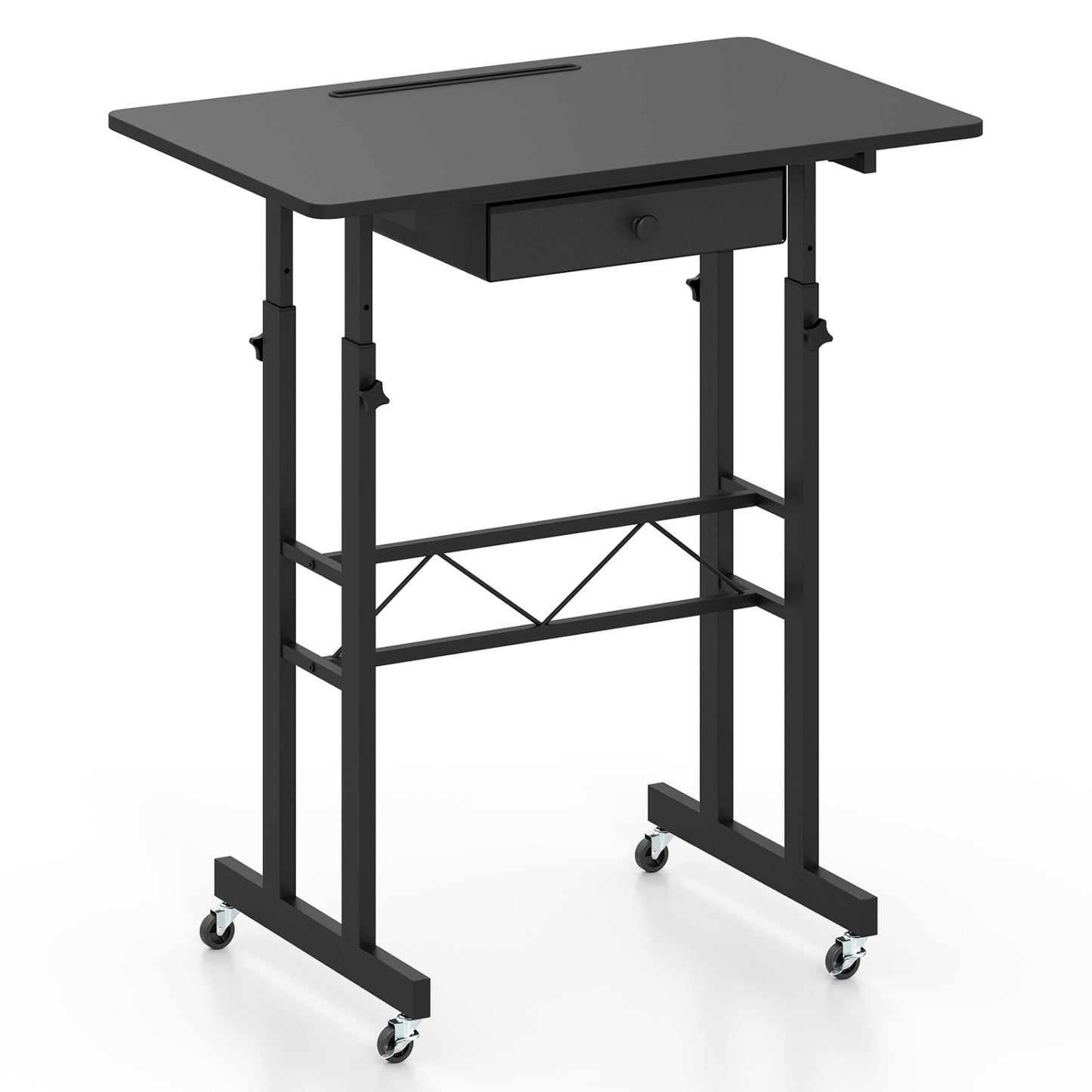 Height Adjustable Laptop Desk with Drawer, Tablet Holder, Black