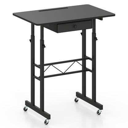 Height Adjustable Laptop Desk with Drawer, Tablet Holder, Black