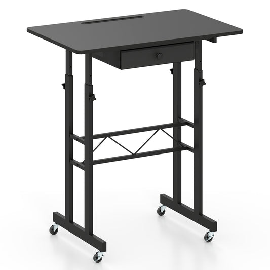 Height Adjustable Laptop Desk with Drawer, Tablet Holder, Black Standing Desks Black at Gallery Canada