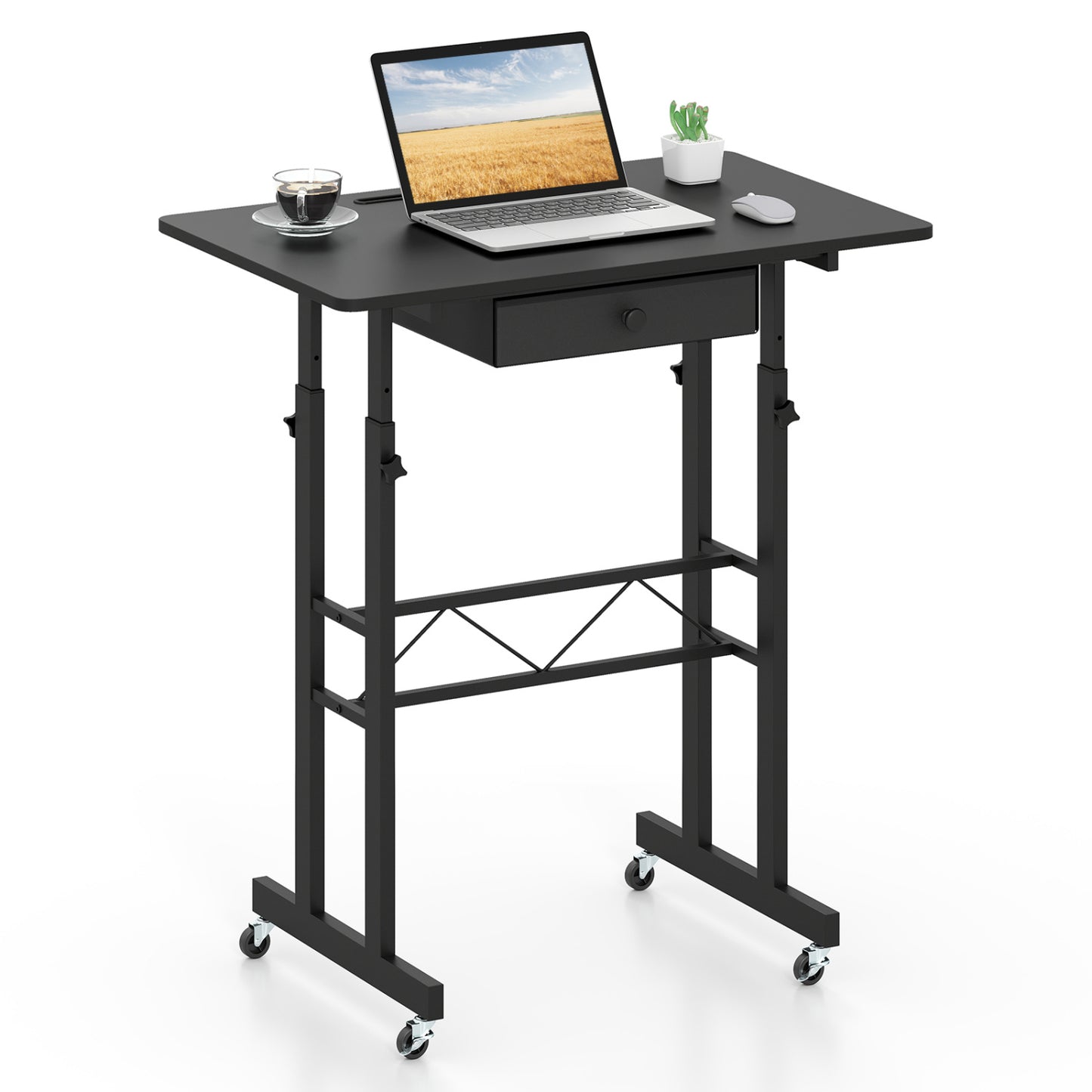 Height Adjustable Laptop Desk with Drawer, Tablet Holder, Black