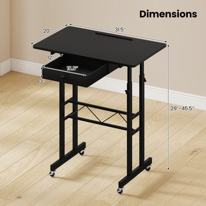 Height Adjustable Laptop Desk with Drawer, Tablet Holder, Black