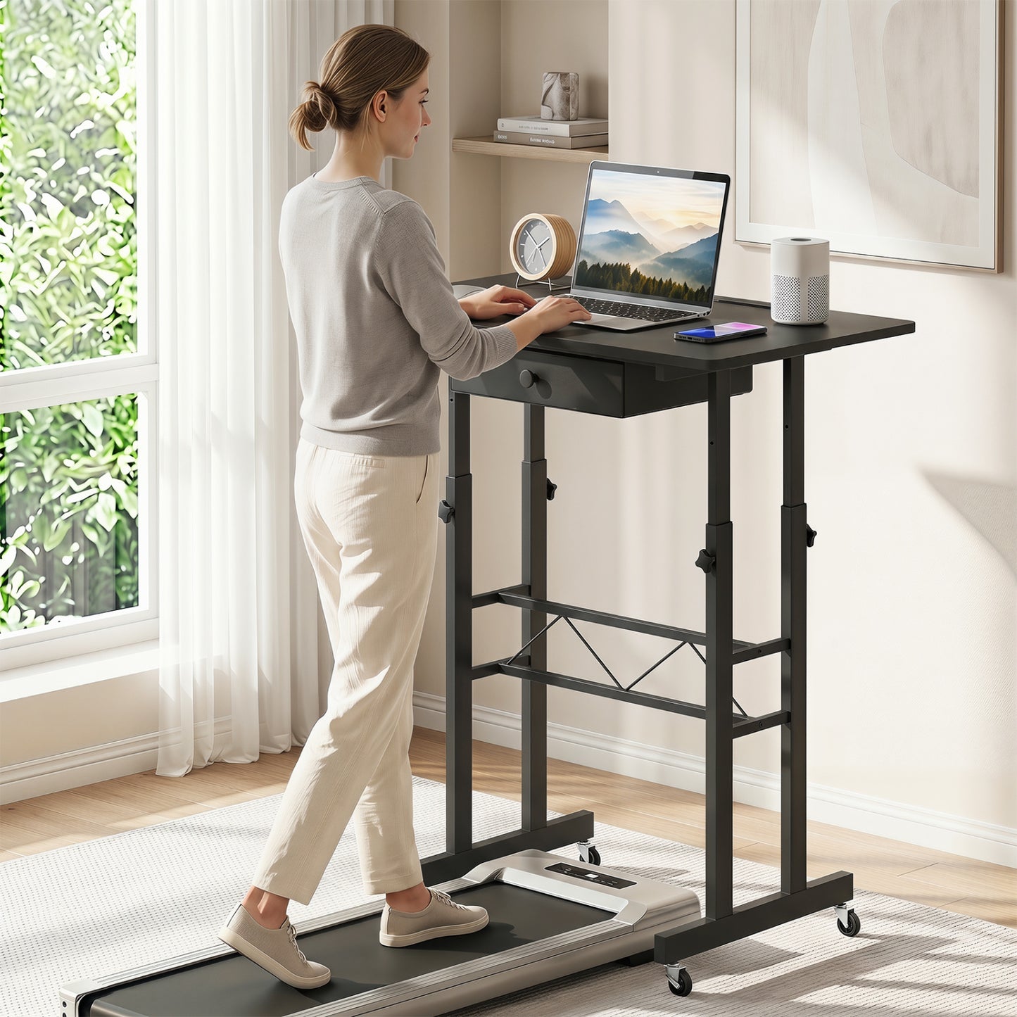 Height Adjustable Laptop Desk with Drawer, Tablet Holder, Black