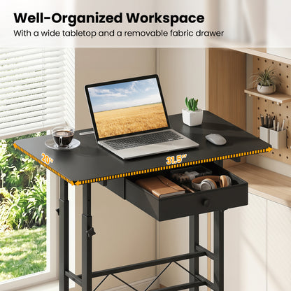 Height Adjustable Laptop Desk with Drawer, Tablet Holder, Black